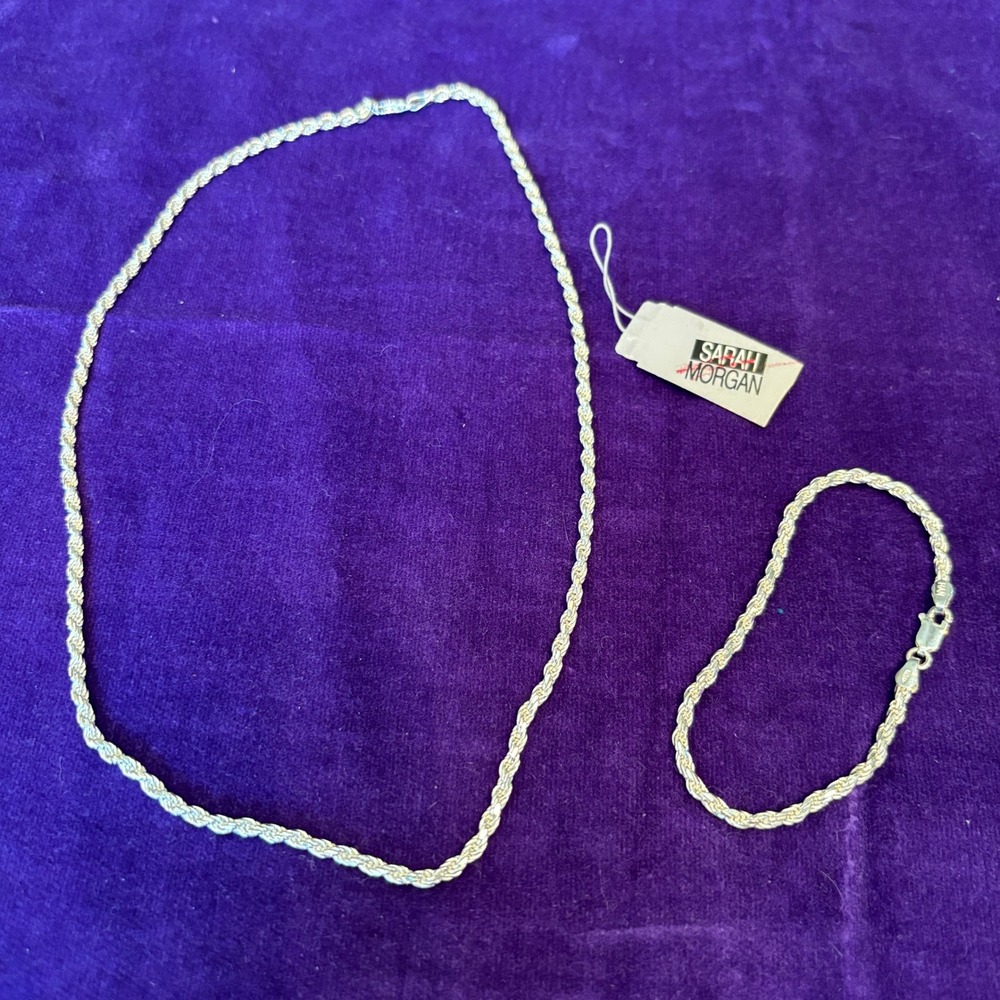 Sarah Morgan Italian 925 Sterling Silver Rope Chain Necklace and Bracelet Set
